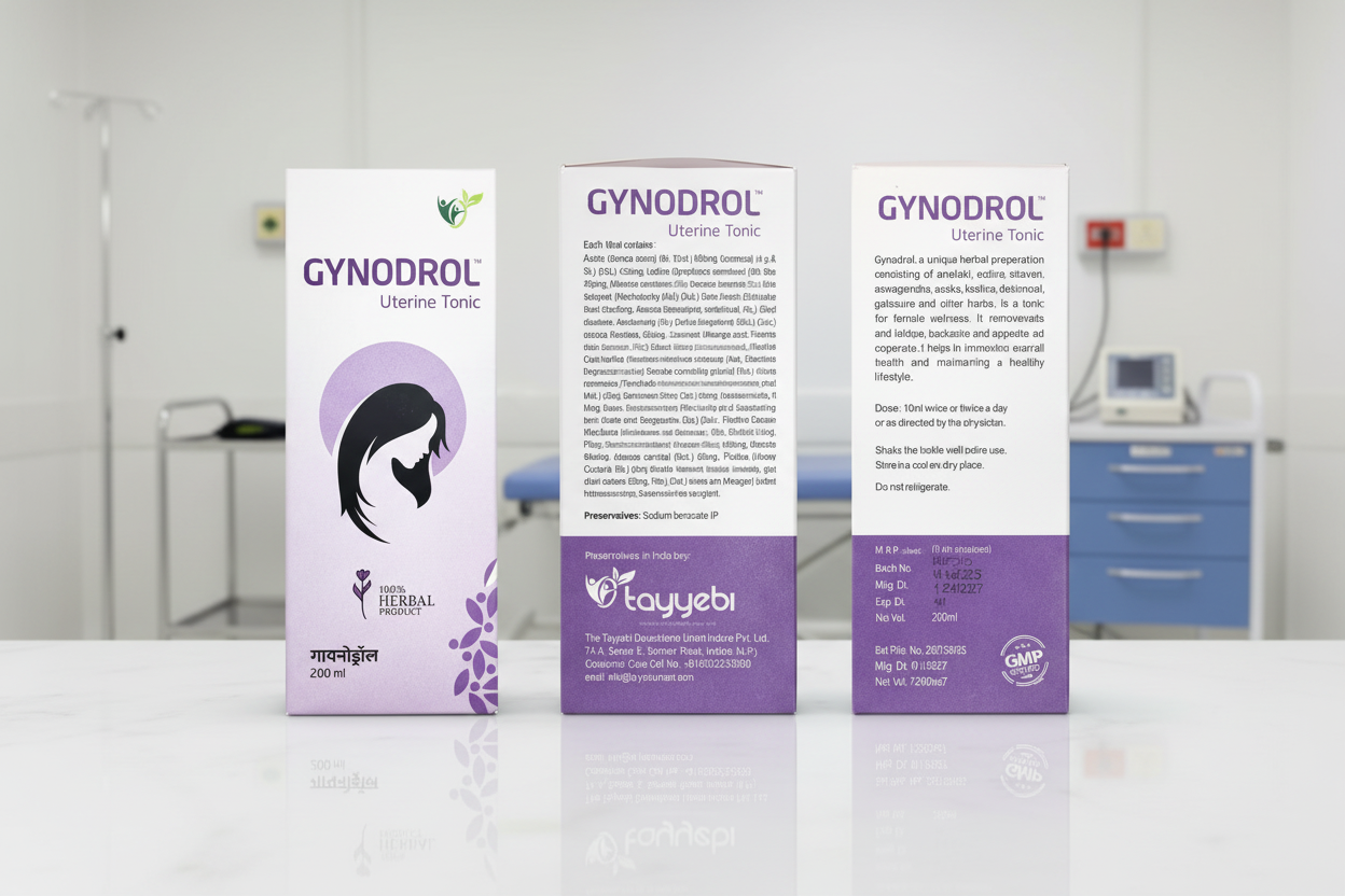 Gynodrol Uterine Tonic packaging with brand details on a white background