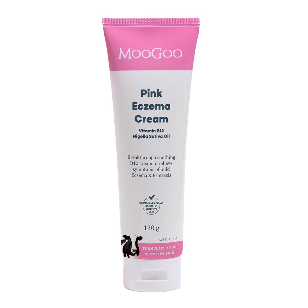 MooGoo Pink Eczema Cream with Vitamin B12 provides intensive moisturisation for dry, sensitive and eczema-prone skin while supporting skin comfort and hydration.