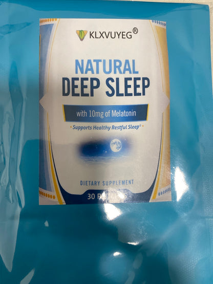 KLVVUYEG Natural Deep Sleep supplement package with blue and white design.