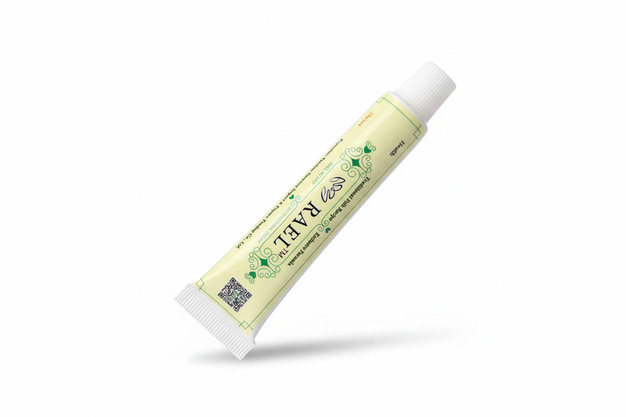 Tube of Rael antibacterial cream on a light gray background