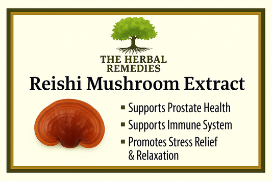 Reishi mushroom extract label with benefits on a white background