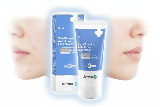 Sali-Cinamid Anti-Acne Face Wash by derma+ with packaging on a white background