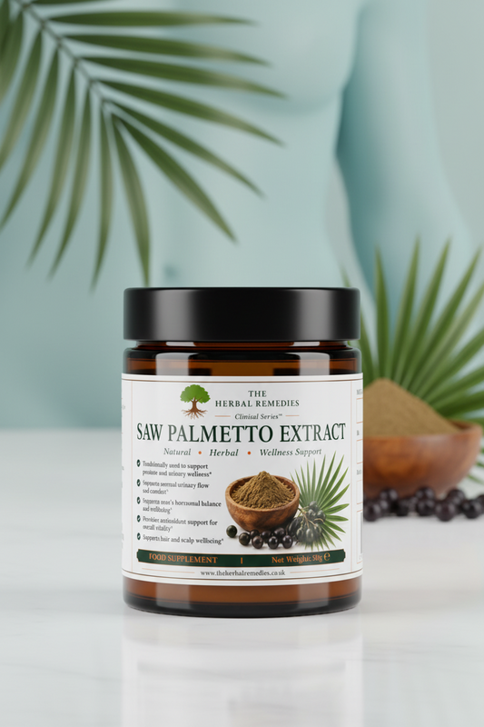 Premium Saw Palmetto (Serenoa repens) Extract traditionally used to support prostate health, healthy urinary function, male hormonal balance and hair follicle support.