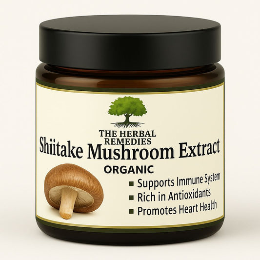 Jar of Shiitake Mushroom Extract with label on a white background