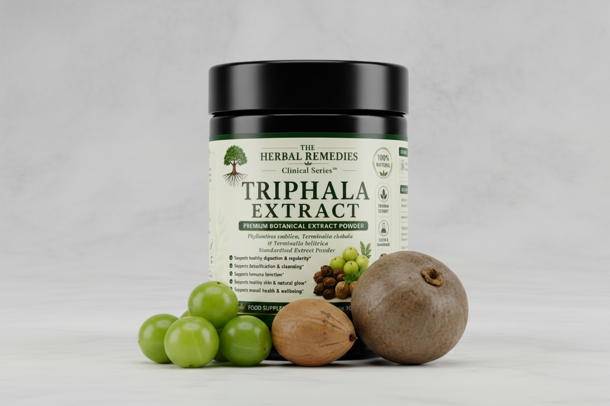 Triphala Extract – (Amalaki • Haritaki • Bibhitaki) detoxification and digestive health.