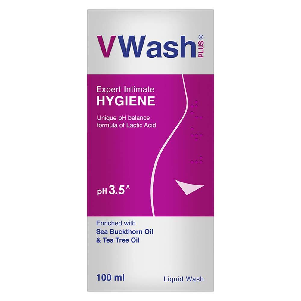 VWash Plus intimate hygiene product packaging on a white background