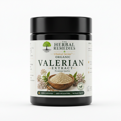 Label of Herbal Remedies Organic Valerian Extract with ingredients and storage information.