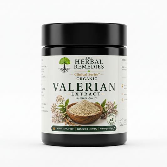 Label of Herbal Remedies Organic Valerian Extract with ingredients and storage information.
