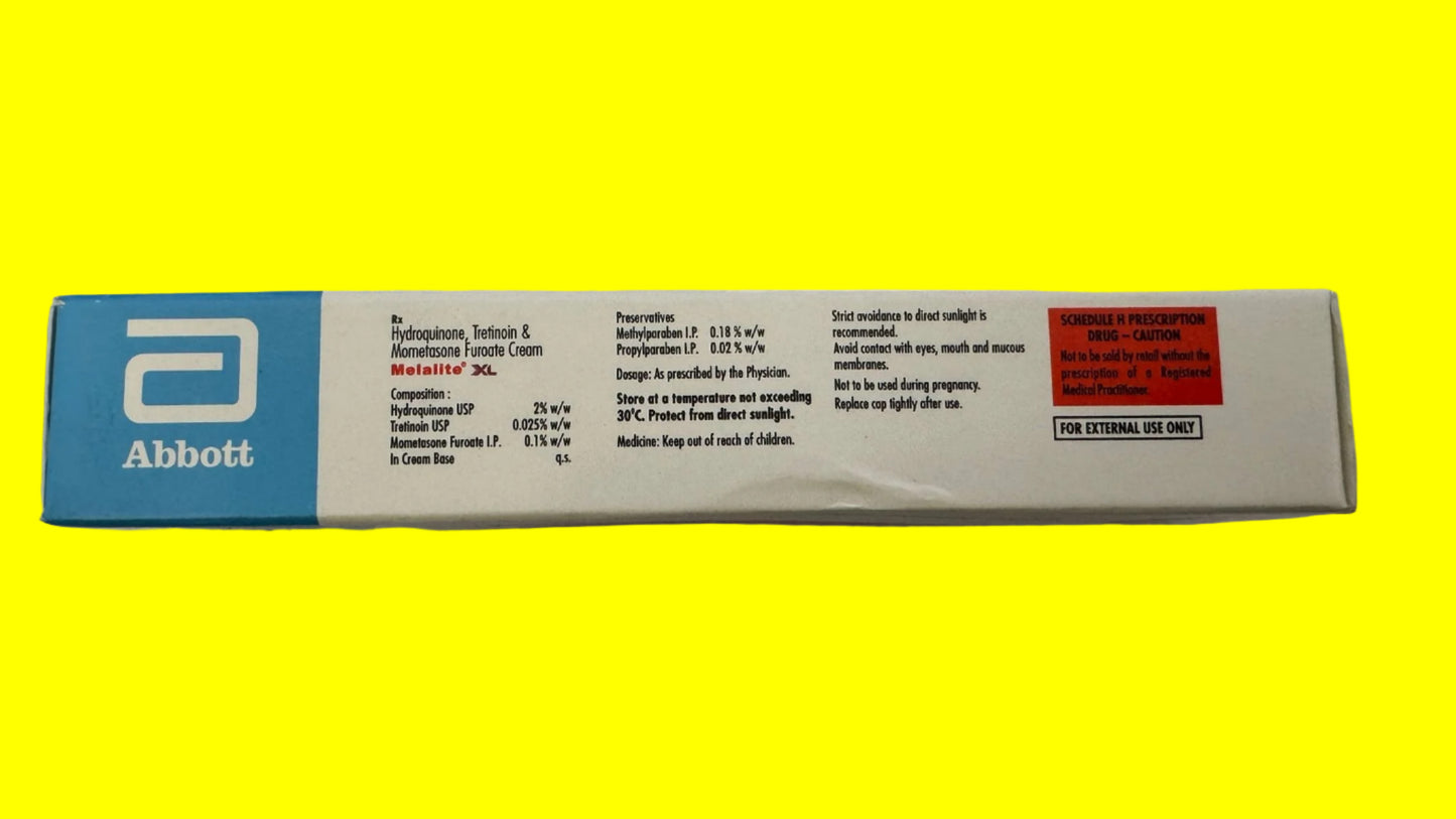 Melasma, hyperpigmentation- Hydroquinone tretinoin & mometasone furoate cream melalite xl 15g for melasma, hyperpigmentation