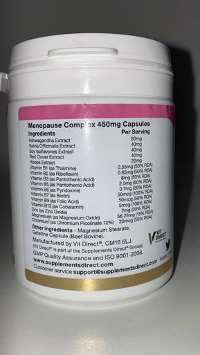 Menopause Complex 450mg X 60 Capsules  hot flashes, sleeplessness, low libido and anxiety.