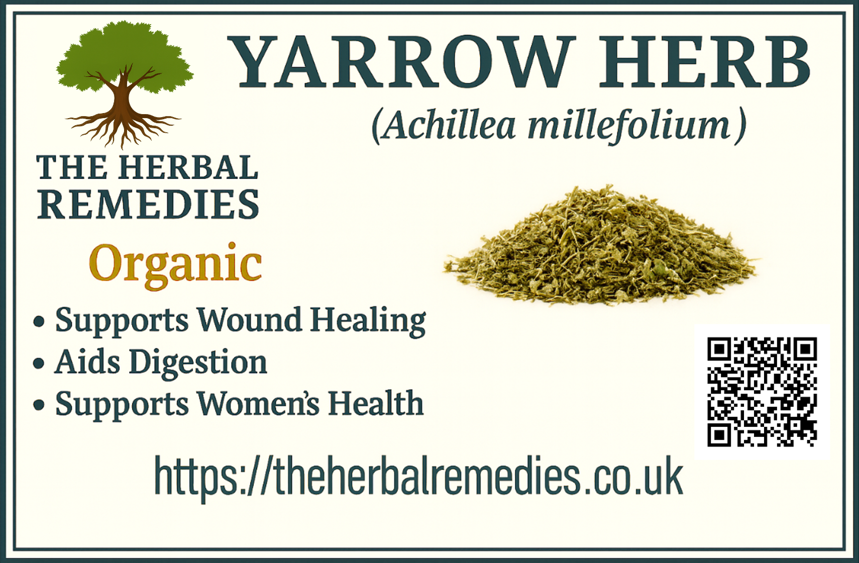 Premium yarrow herb (Achillea millefolium) traditionally used in herbal teas to support digestion, seasonal balance, and daily wellness.