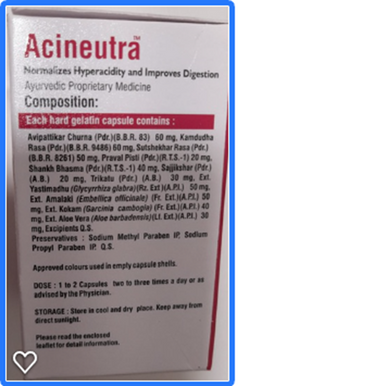 Acineutra capsules for hyperacidity and improving digestion 30 capsules