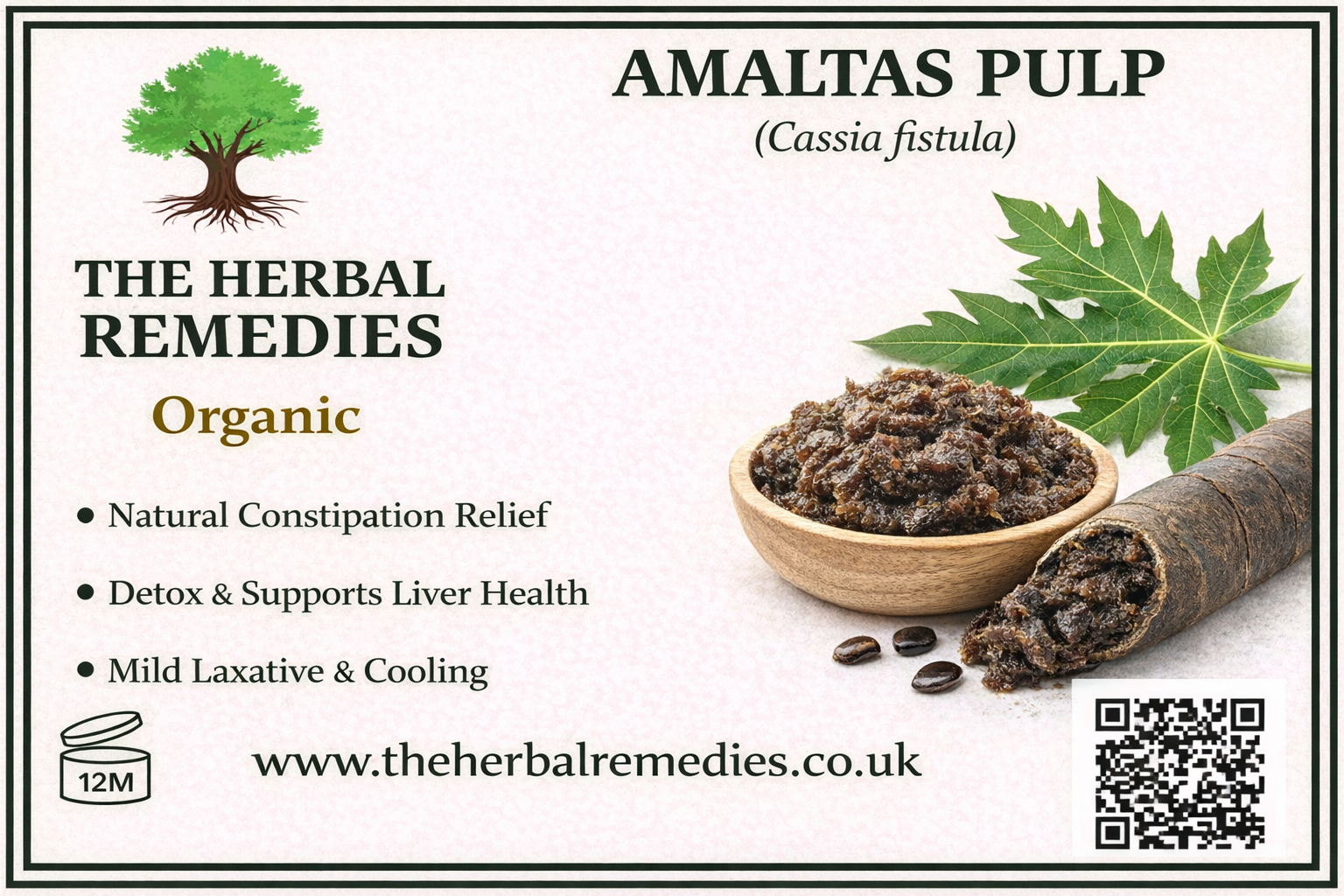 Amaltas Pulp from The Herbal Remedies with text and product imagery.