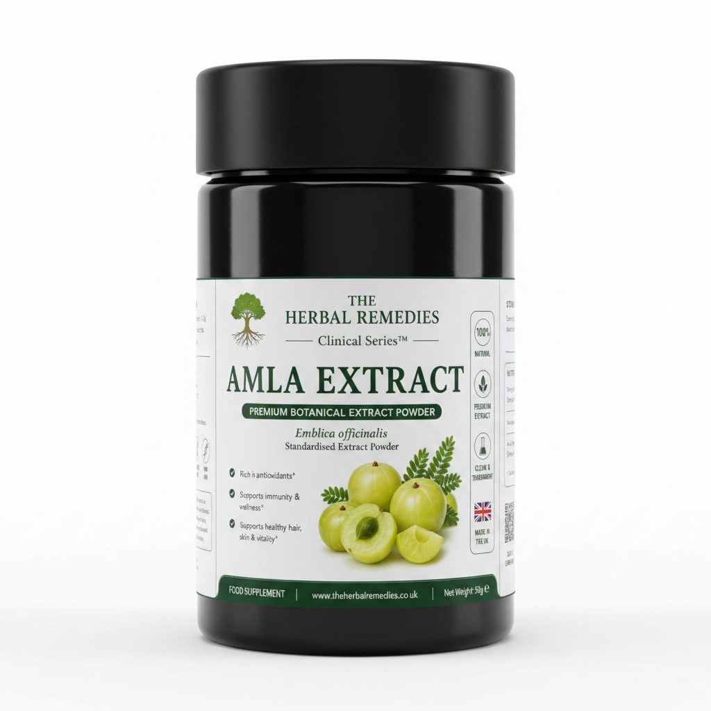 Label of Amla Extract powder from The Herbal Remedies Clinical Series
