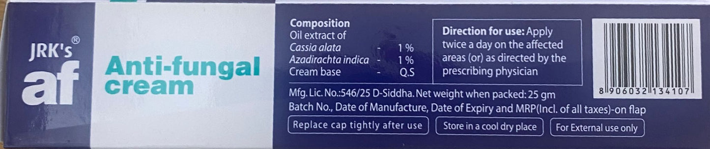 Box of JRK's Anti-fungal cream with label details.