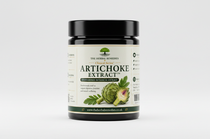 Label of Artichoke Extract from The Herbal Remedies with product details and benefits.