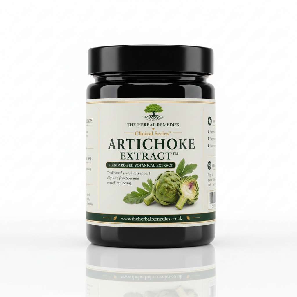 Label of Artichoke Extract from The Herbal Remedies Clinical Series with product details and benefits.