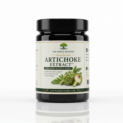 Label of Artichoke Extract from The Herbal Remedies Clinical Series with product details and benefits.
