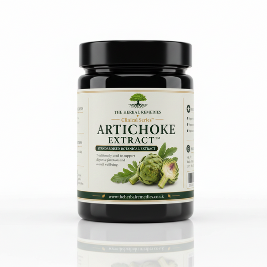 Label of Artichoke Extract from The Herbal Remedies Clinical Series with product details and benefits.