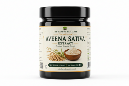 Label of Aveena Sativa Extract from The Herbal Remedies Clinical Series with text and images of the product.