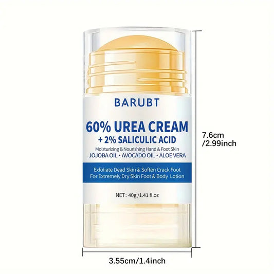 Barubt Foot Cream with 60% Urea and 2% Salicylic Acid - Hypoallergenic, All Skin Types with Plant-Based Squalane and Aloe Vera - Exfoliating Cream for Feet, Knees, Elbows Each) 40g