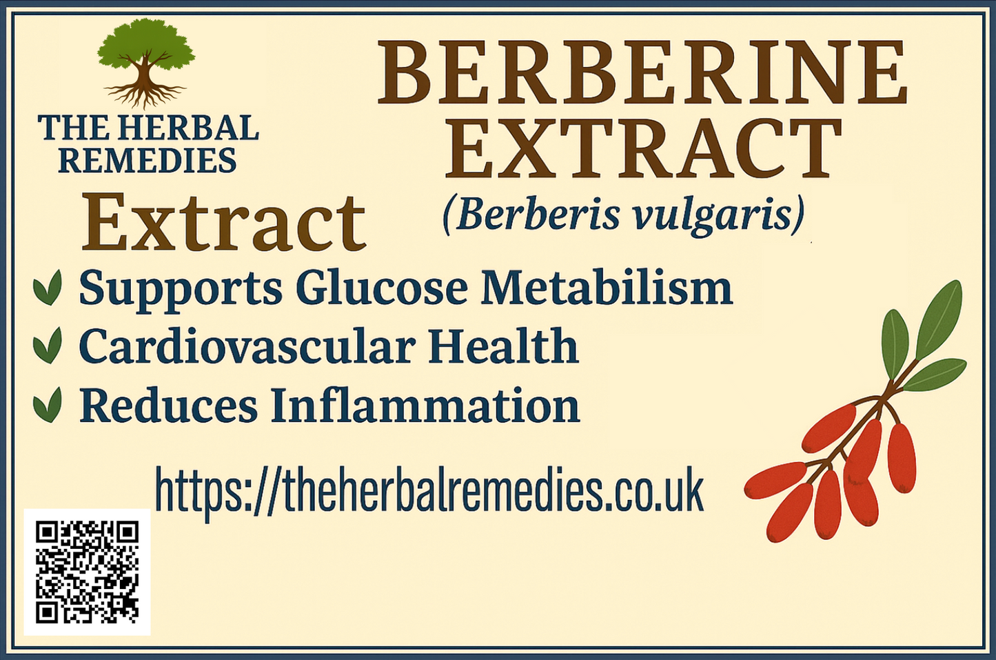 Berberine Extract  50g Berberis aristata, Berberis vulgaris, Coptis chinensis for digestive balance, metabolism, and general wellbeing.
berberine-extract-naturalcare53-uk.jpg