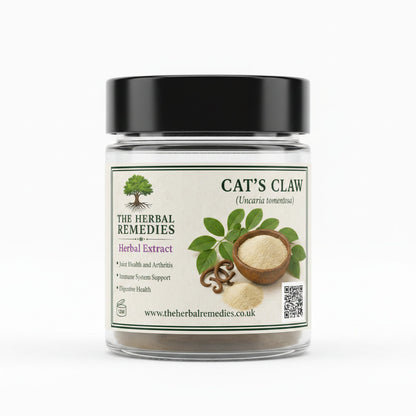 Cat's Claw herbal extract from The Herbal Remedies with text and product imagery.