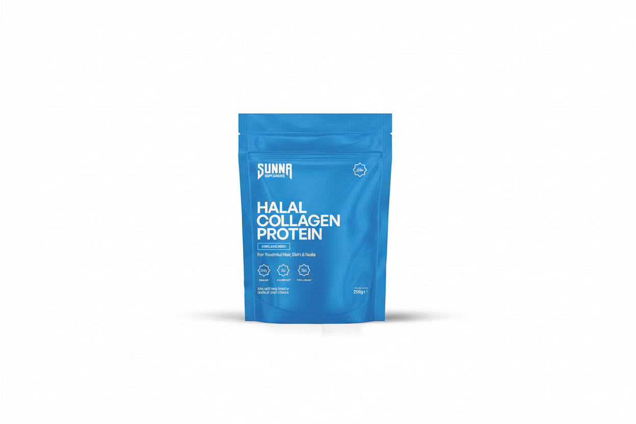 Premium collagen peptide powder made from 100% halal-certified bovine collagen