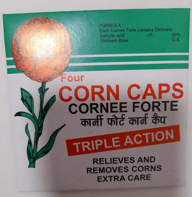 Four Corn Caps Cornee Forte relieves & removes corn from feet