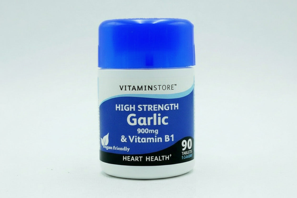 high strength Garlic 900mg and  Vitamin B1 tablets  30 vegan healthy heart