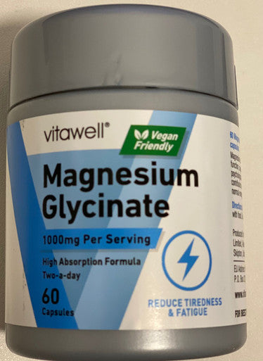 magnesium glycinate 60 vegan capsules high absorption formula, reduce tiredness and fatigue