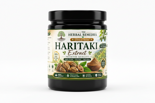 Herbal Remedies Haritaki Extract label with product details and benefits.