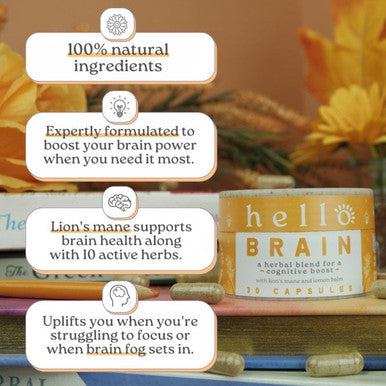 Hello Brain is a herbal blend that boosts your cognitive functions.