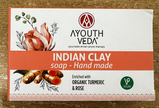 Clay soap with organic turmeric and rose,hand made 100g