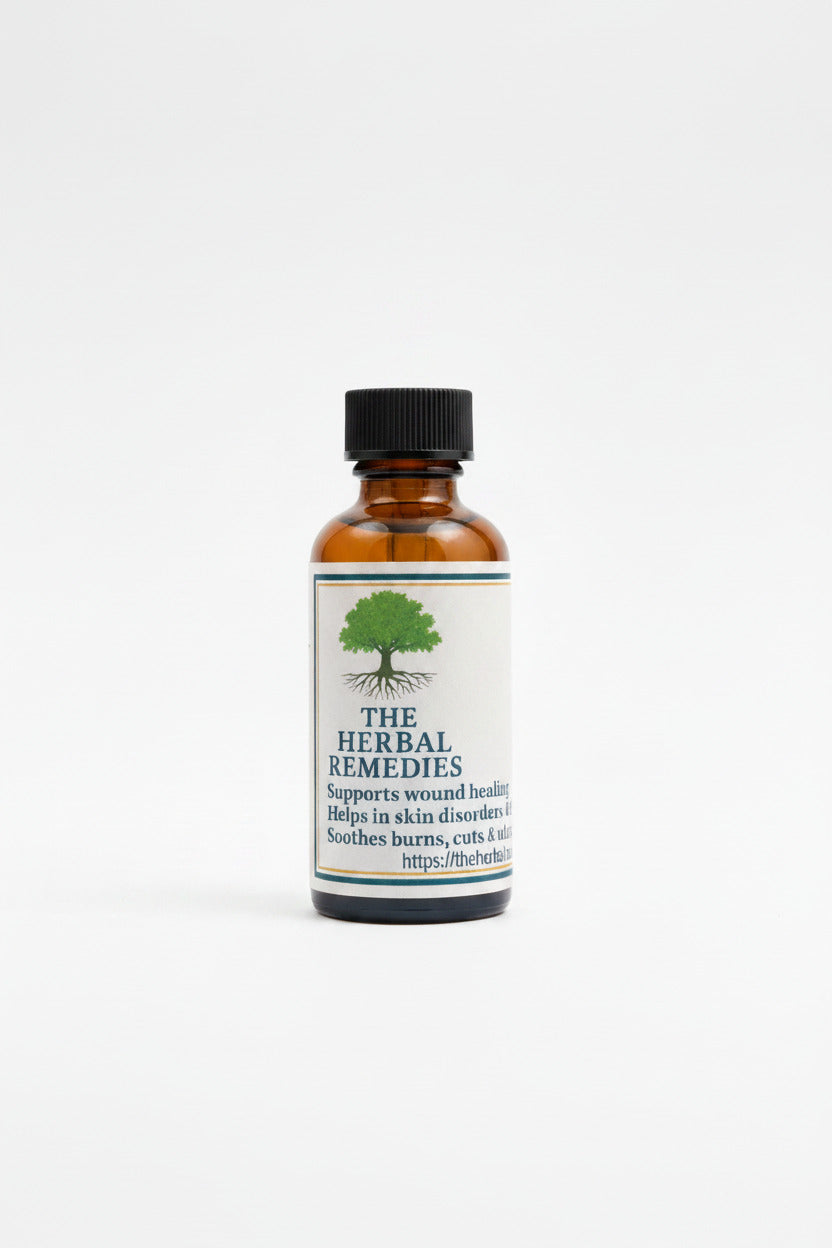 Bottle of 'The Herbal Remedies' on a textured surface