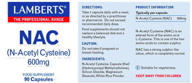 N-Acetyl Cysteine (NAC)600mg  protect body from free radicles  60 capsules