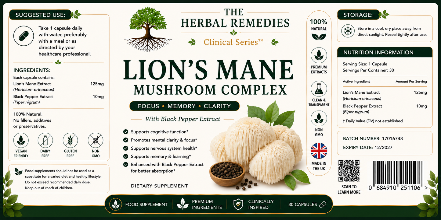 Lion's Mane Mushroom Complex — Focus, Memory & Clarity | Clinical Series™ | 30 Capsules
