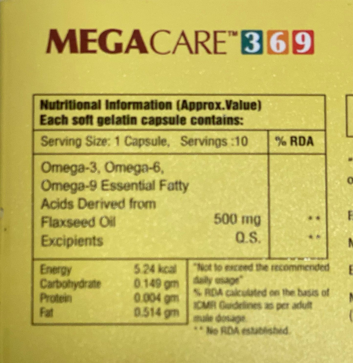 MEGACARE 3,6, 9 Flaxseed Oil Softgels – Omega 3,6,9 Fatty Acids – 30 Capsules