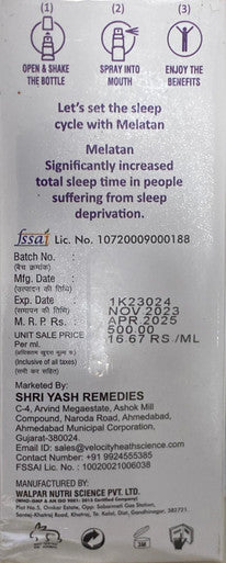 Melatan for effortless sleep 30ml oral spray , sarpagandha, jatamansi, melatonin