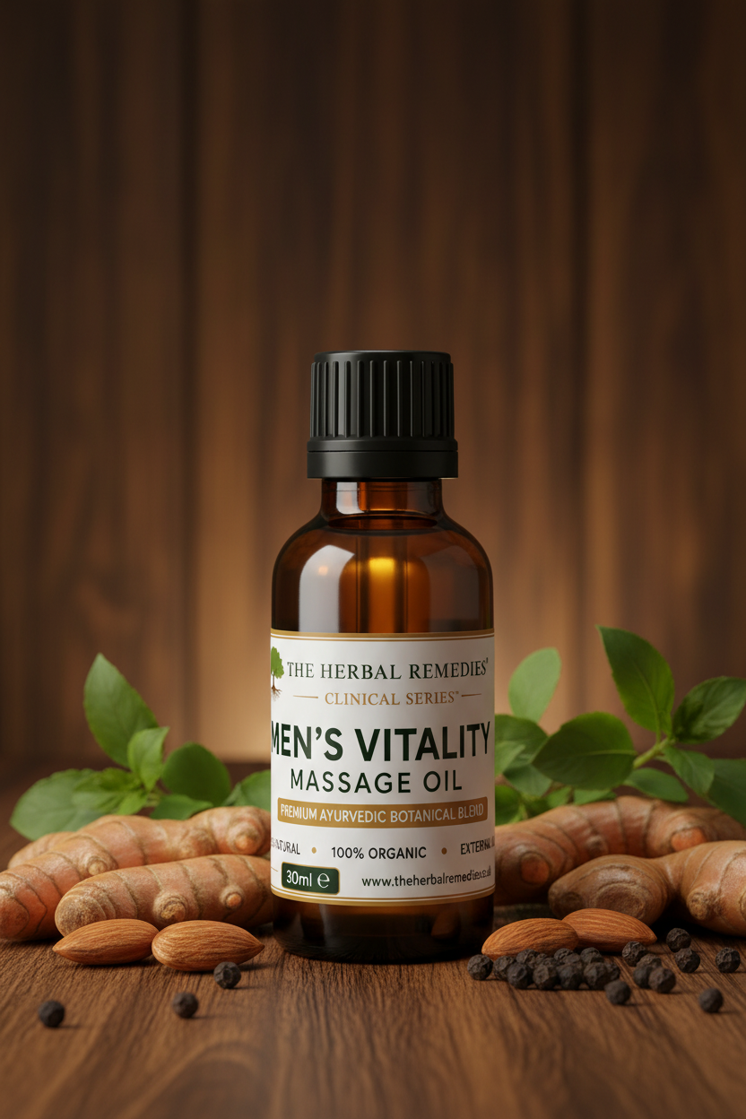 Men’s Vitality Massage Oil | Ashwagandha, Black Seed & Ginger Botanical Body Oil