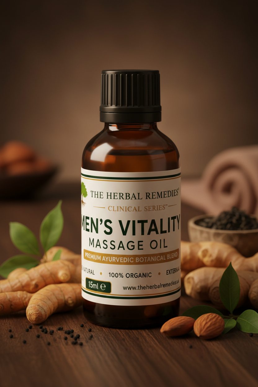 Men’s Vitality Massage Oil | Ashwagandha, Black Seed & Ginger Botanical Body Oil