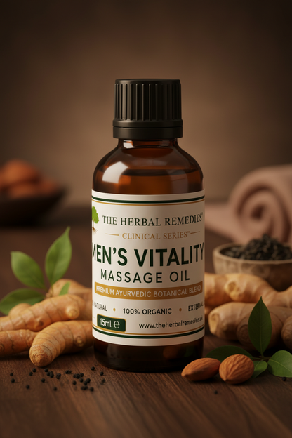 Men’s Vitality Massage Oil | Ashwagandha, Black Seed & Ginger Botanical Body Oil