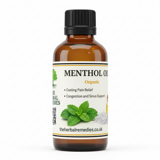 Bottle of Menthol Oil with label on a white background