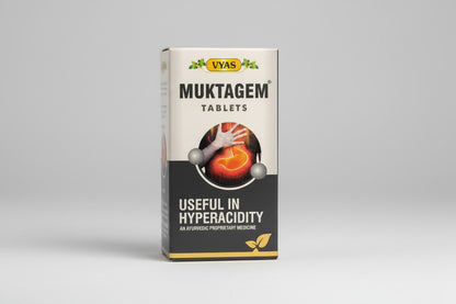 Box of Vyas Muktagem Tablets with a blue sky background