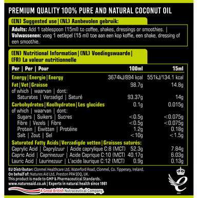 MCT Oil  medium-chain triglycerides 100% pure burned energy  500ml