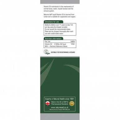 Vitamin D3 Liquid 2500iu (Vegan) - 50ml.