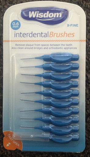 Interdental brushes - 0.6mm x-fine 10 pack with handy plastic cap Effectively cleans larger spaces between teeth