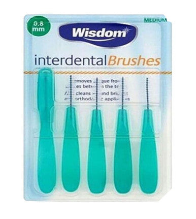 Wisdom Interdental Brushes 0.8mm Medium Green pack of 5 - clean larger spaces between the teeth