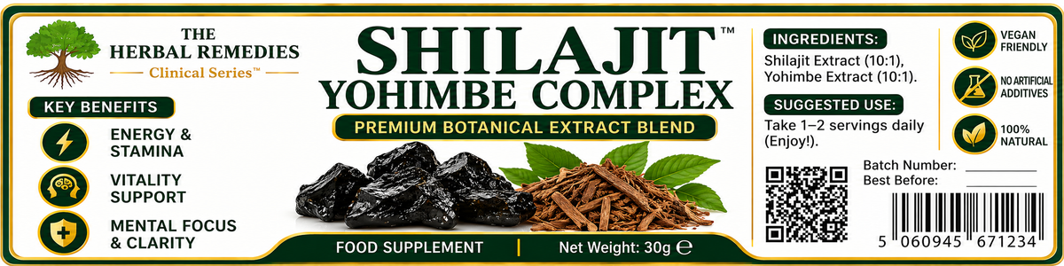 The Herbal Remedies Clinical Series Shilajit Yohimbe Complex 30g product label