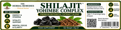 The Herbal Remedies Clinical Series Shilajit Yohimbe Complex 30g product label